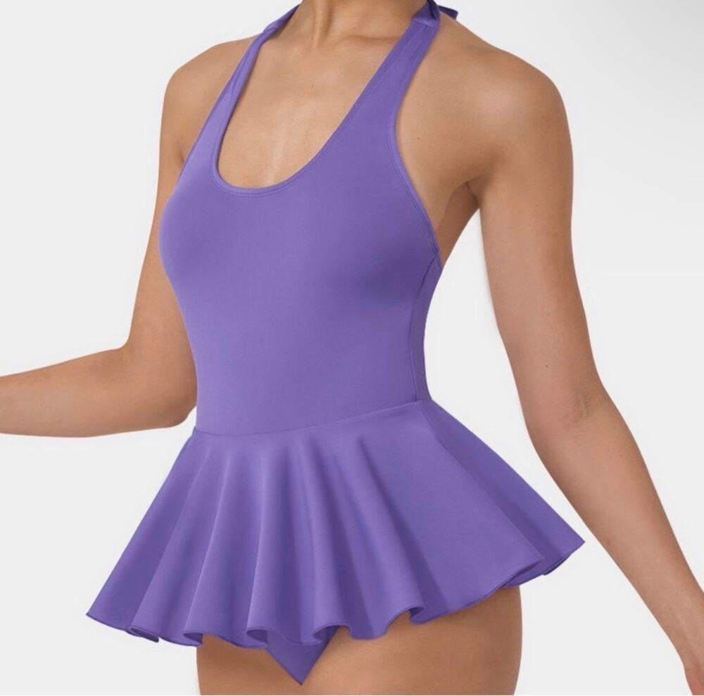 New Halara onepiece swimsuit purple halter sz XS